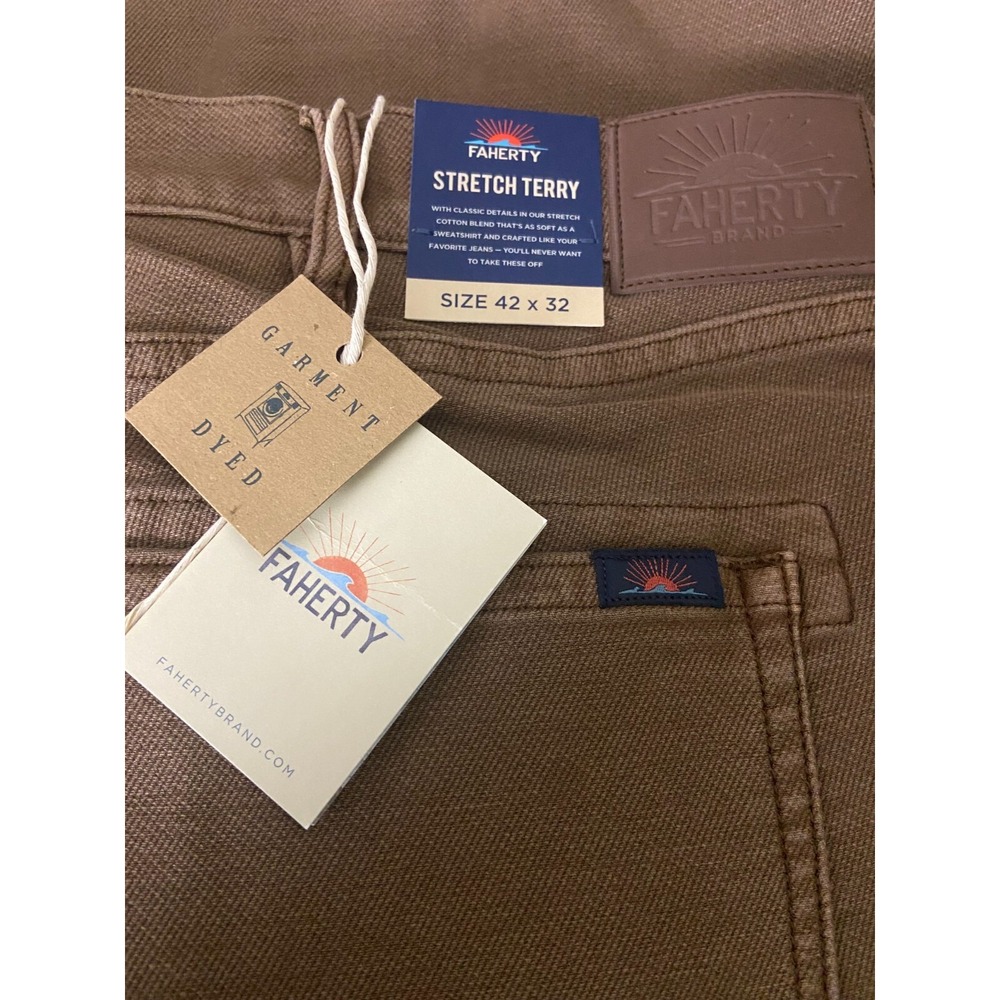 Faherty Mens Jeans Stretch Terry Bark Brown‎ 42 W 32 L New Casual Summer Comfort